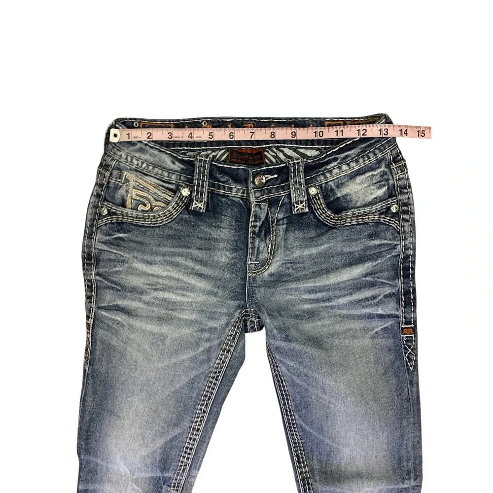 ROCK REVIVAL ASHA JEANS‎ SKINNY WOMENS 25 EMBELLISHED POCKETS 31 INSEAM